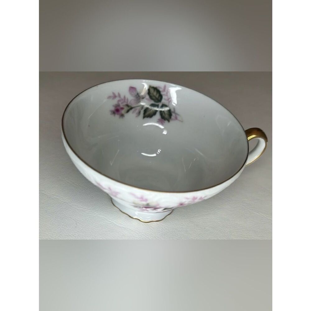 Harmony House Tea Cup Fine China Eugenie Rose Japan 6 Ounce Gold White Pink Rose